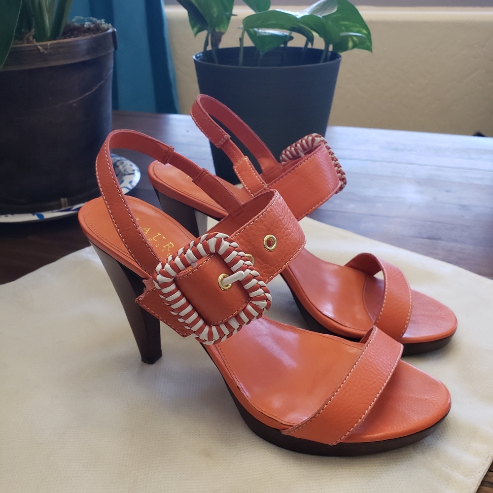 Orange high heel sandals with platform